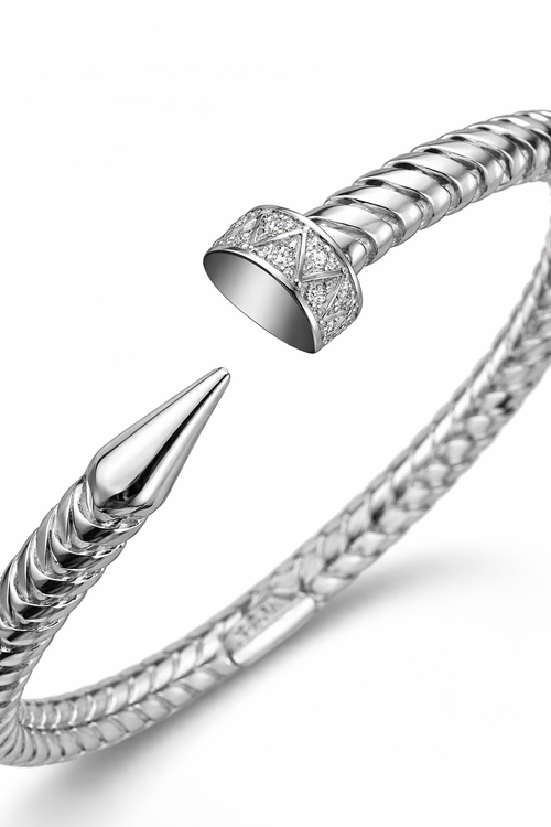 Anti-tarnish nail bracelet for women from Ashaarya comfort jewellery collection featuring twisted nail design with American diamonds.