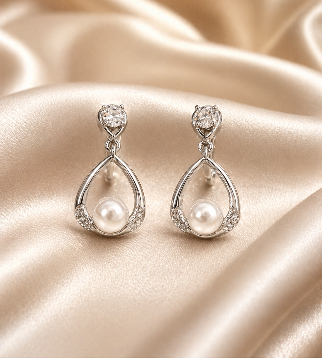 Anti-tarnish pearl drop dangling earrings for women studded with American diamonds, lightweight comfort jewellery by Ashaarya