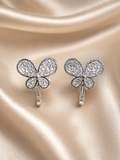 Anti-tarnish comfort jewellery butterfly clip-on earrings with smooth single diamond stones for women